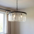 Black Unique Statement Six Light Metal and Crystal Glass Chandelier With Clear Shades