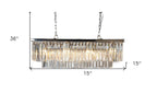 Black Unique Statement Eight Light Metal and Crystal Glass Chandelier With Clear Shades