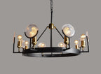 Black And Gold Unique Statement Eight Light Metal Chandelier With Clear Shades