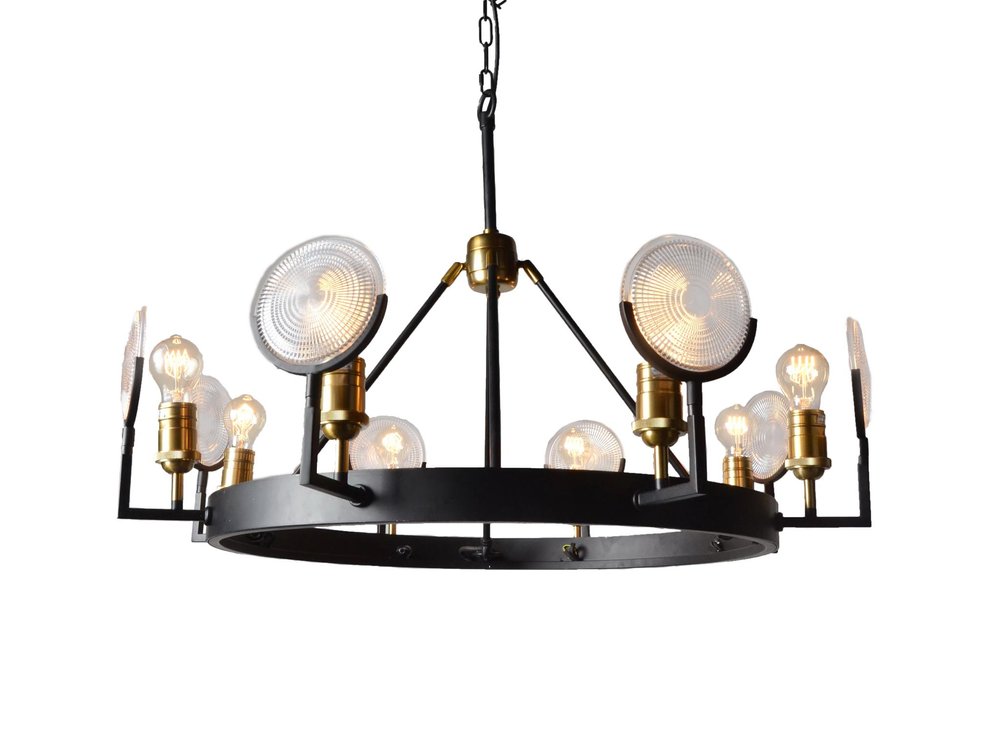 Black And Gold Unique Statement Eight Light Metal Chandelier With Clear Shades