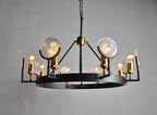 Black And Gold Unique Statement Eight Light Metal Chandelier With Clear Shades