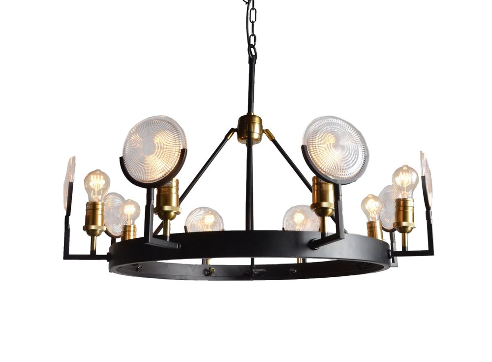 Black And Gold Unique Statement Eight Light Metal Chandelier With Clear Shades