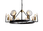 Black And Gold Unique Statement Eight Light Metal Chandelier With Clear Shades
