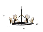 Black And Gold Unique Statement Eight Light Metal Chandelier With Clear Shades