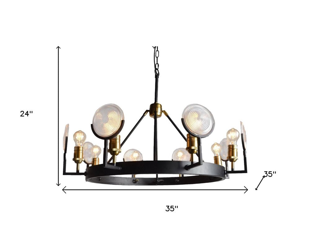 Black And Gold Unique Statement Eight Light Metal Chandelier With Clear Shades