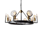 Black And Gold Unique Statement Eight Light Metal Chandelier With Clear Shades