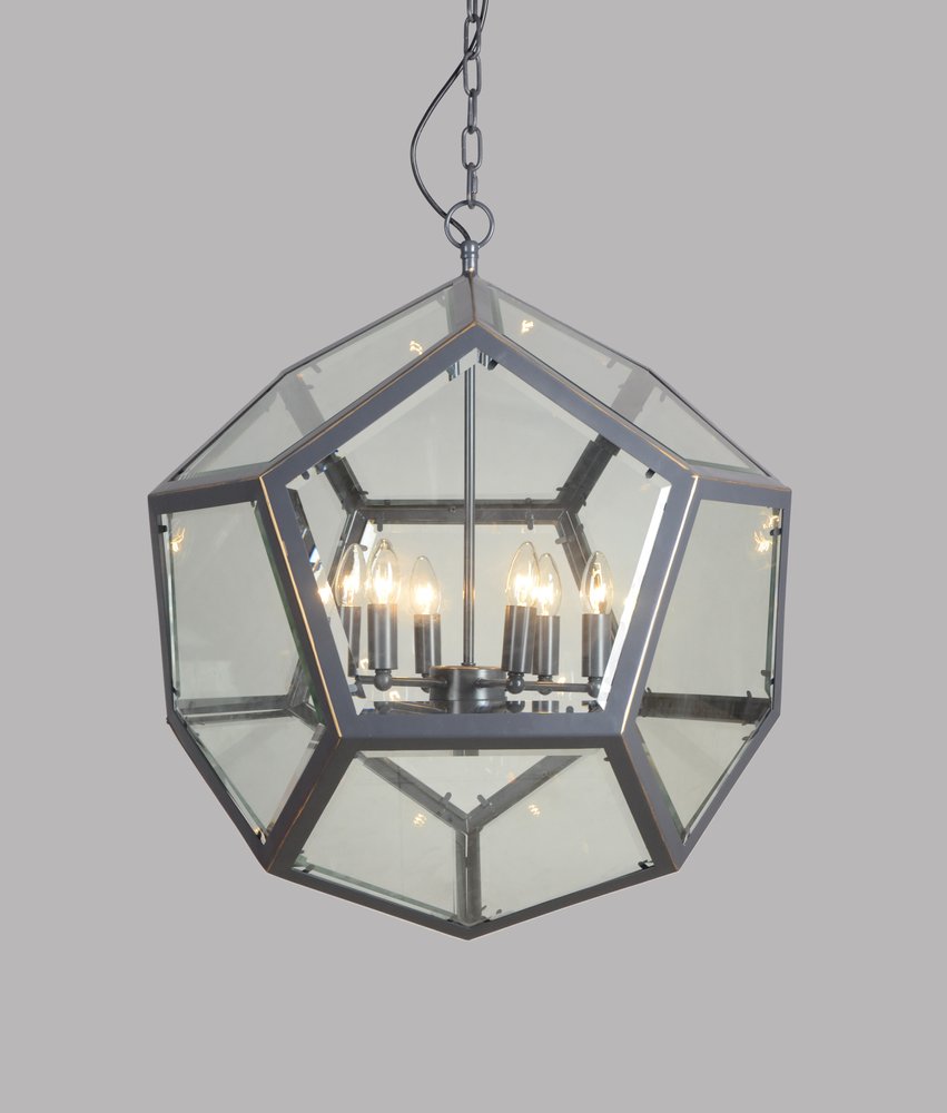 Clear Unique Statement Six Light Metal Chandelier With Clear Shades