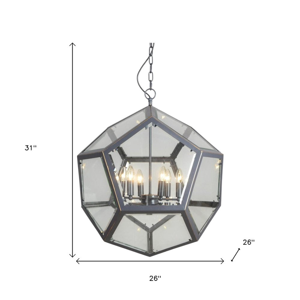 Clear Unique Statement Six Light Metal Chandelier With Clear Shades