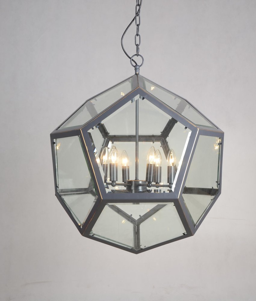 Clear Unique Statement Six Light Metal Chandelier With Clear Shades
