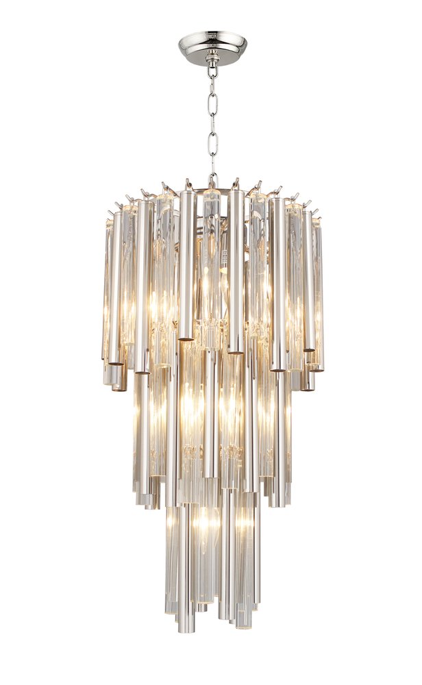 Silver Unique Statement Seven Light Metal and Crystal Glass Chandelier With Clear Shades