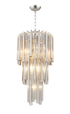 Silver Unique Statement Seven Light Metal and Crystal Glass Chandelier With Clear Shades