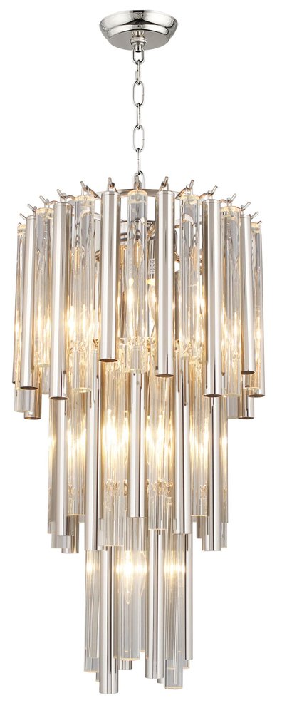Silver Unique Statement Seven Light Metal and Crystal Glass Chandelier With Clear Shades