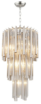 Silver Unique Statement Seven Light Metal and Crystal Glass Chandelier With Clear Shades