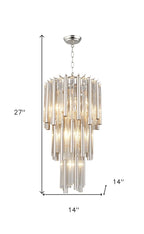 Silver Unique Statement Seven Light Metal and Crystal Glass Chandelier With Clear Shades