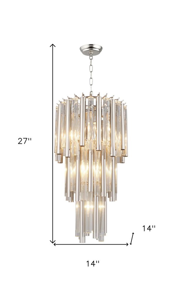 Silver Unique Statement Seven Light Metal and Crystal Glass Chandelier With Clear Shades