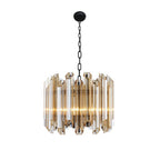 Amber Unique Statement Five Light Metal and Beveled Glass Chandelier With Amber Shades