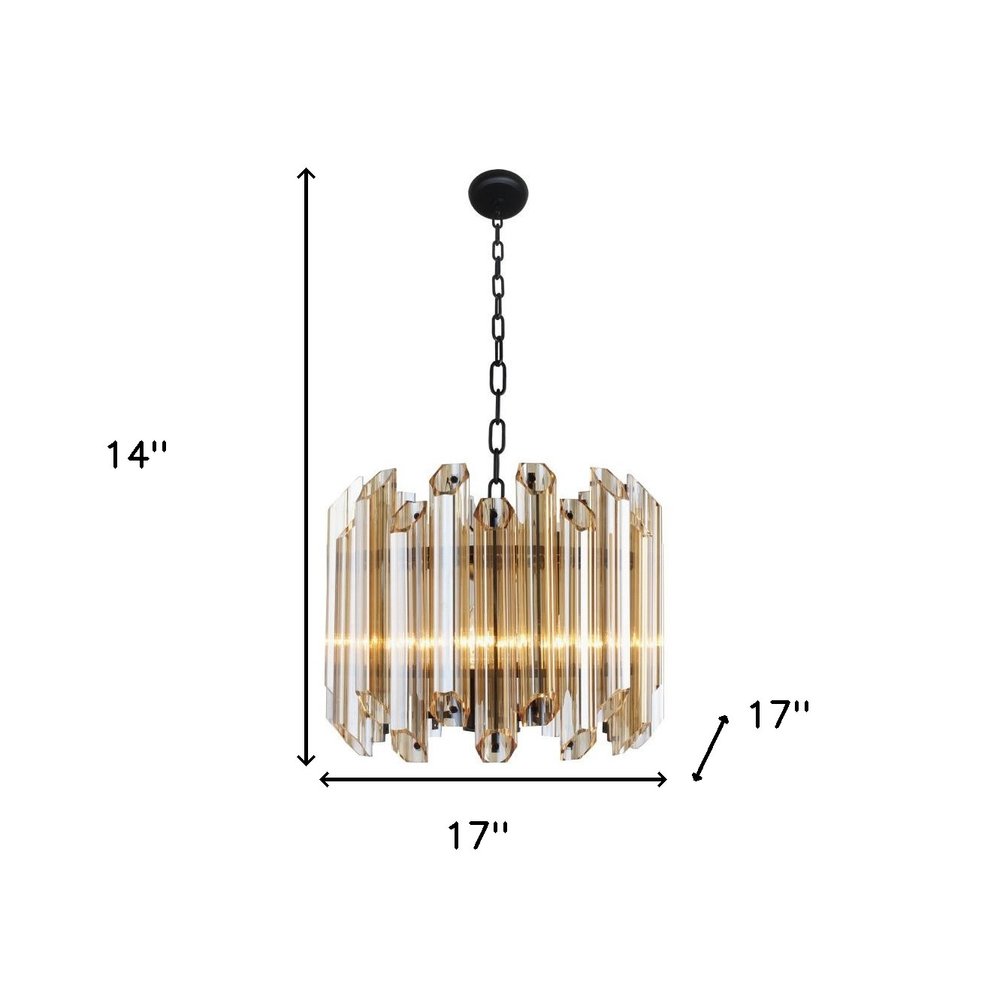 Amber Unique Statement Five Light Metal and Beveled Glass Chandelier With Amber Shades