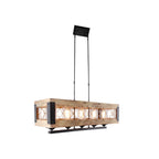 Brown And Black Kitchen Island Five Light Wood and Seeded Glass Chandelier With Brown Shades