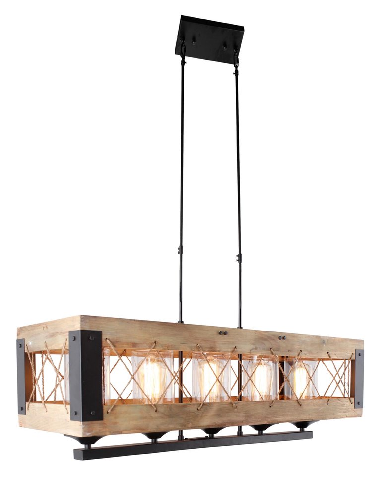 Brown And Black Kitchen Island Five Light Wood and Seeded Glass Chandelier With Brown Shades