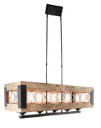 Brown And Black Kitchen Island Five Light Wood and Seeded Glass Chandelier With Brown Shades
