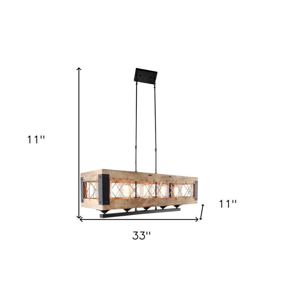 Brown And Black Kitchen Island Five Light Wood and Seeded Glass Chandelier With Brown Shades