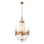 Gold And White Candle Style Six Light Metal and Frosted Glass Chandelier