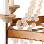 Gold And White Candle Style Six Light Metal and Frosted Glass Chandelier