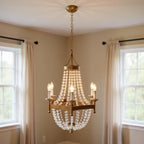 Gold And White Candle Style Six Light Metal and Frosted Glass Chandelier