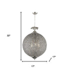 Silver Unique Statement Three Light Metal and Crystal Glass Chandelier With Clear Shades