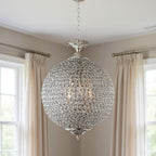 Silver Unique Statement Three Light Metal and Crystal Glass Chandelier With Clear Shades