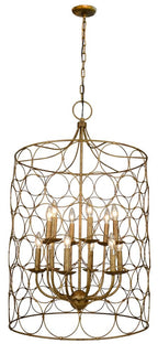Gold Candle Style Twelve Light Metal Chandelier With Gold Shades