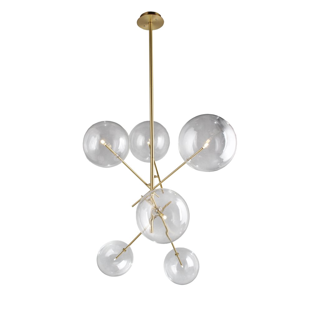 Antiqued Brass Sputnik Four Light Metal Chandelier With Clear Shades