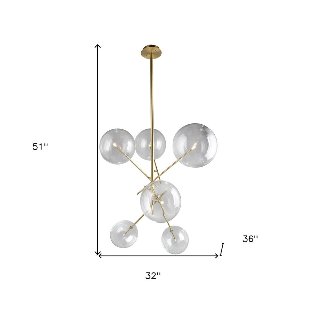 Antiqued Brass Sputnik Four Light Metal Chandelier With Clear Shades