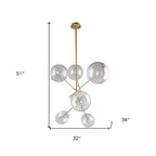 Antiqued Brass Sputnik Four Light Metal Chandelier With Clear Shades