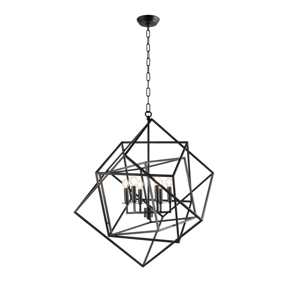 Black Unique Statement Six Light Metal Chandelier With Black Shades
