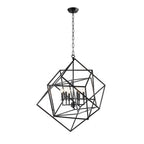 Black Unique Statement Six Light Metal Chandelier With Black Shades