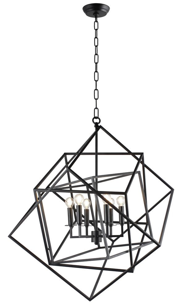 Black Unique Statement Six Light Metal Chandelier With Black Shades