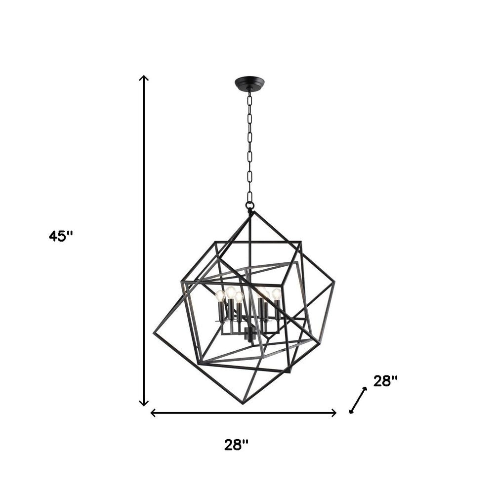 Black Unique Statement Six Light Metal Chandelier With Black Shades