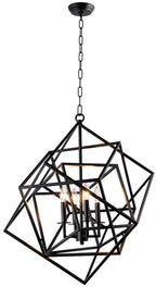 Black Unique Statement Four Light Metal Chandelier With Black Shades