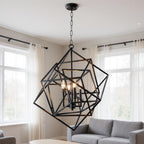 Black Unique Statement Four Light Metal Chandelier With Black Shades