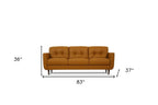 83" Orange Leather Sofa With Black Legs