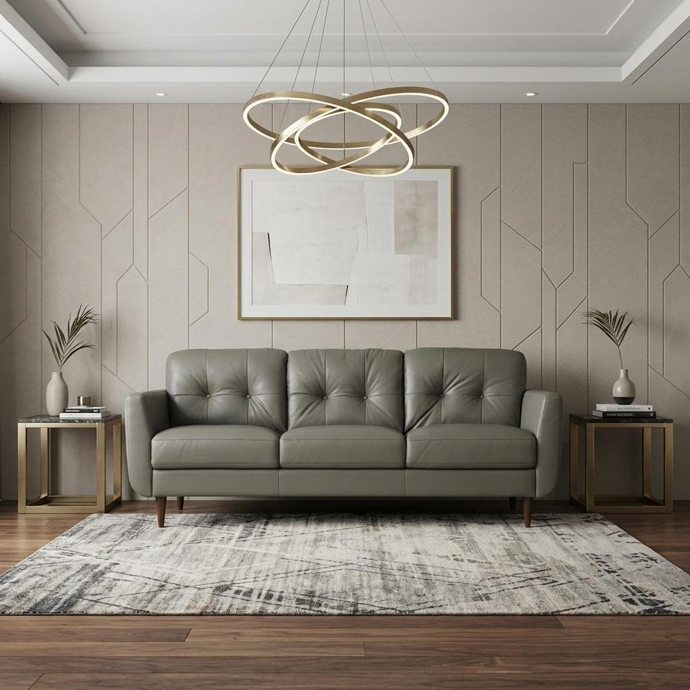 83" Orange Leather Sofa With Black Legs