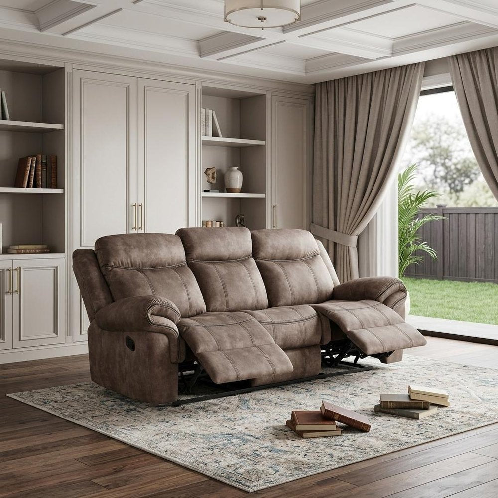 87" Chocolate Velvet Reclining USB Sofa And Storage
