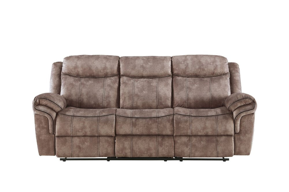 87" Chocolate Velvet Reclining USB Sofa And Storage