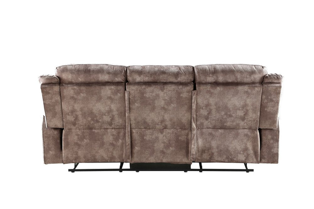87" Chocolate Velvet Reclining USB Sofa And Storage