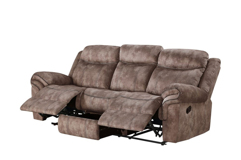 87" Chocolate Velvet Reclining USB Sofa And Storage