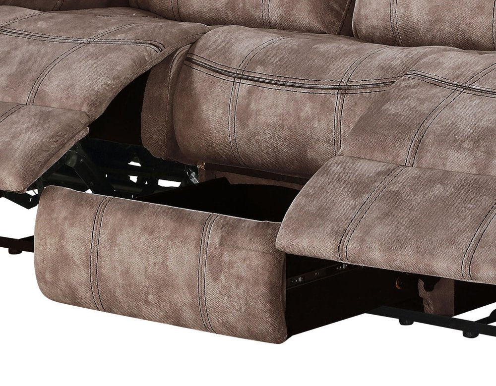 87" Chocolate Velvet Reclining USB Sofa And Storage