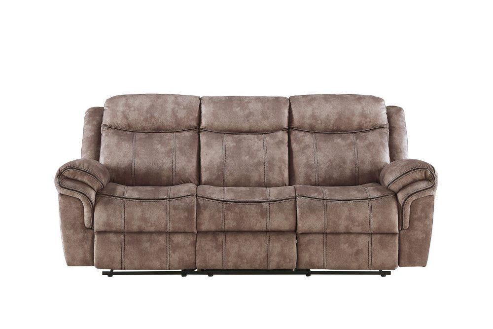 87" Chocolate Velvet Reclining USB Sofa And Storage