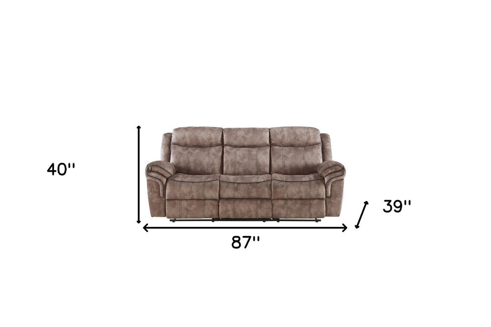 87" Chocolate Velvet Reclining USB Sofa And Storage