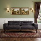 96" Ebony Top Grain Leather Sofa With Black Legs